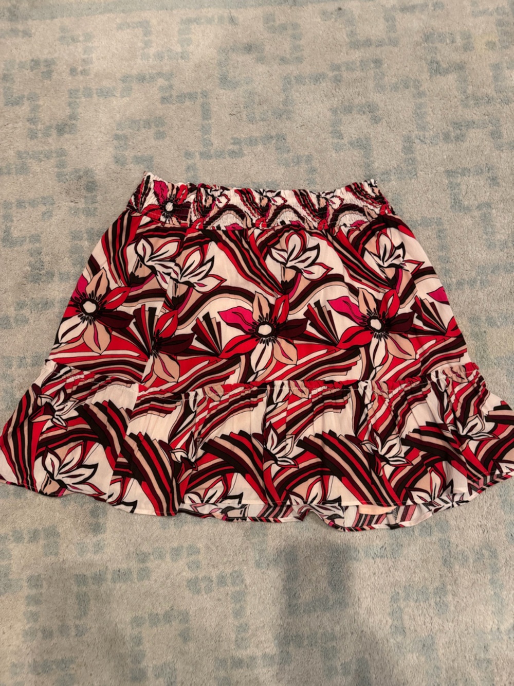Anthropologie Floral Tiered Mini Skirt in Red, Pink, Black, White